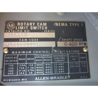 Allen Bradley 803-P8X Rotary Cam Limit Switch Series A - Used