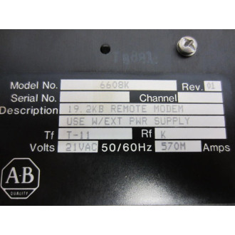 Allen Bradley 6608K 19.2KB Remote Modem Rev. 01 STOCS1NS - Used