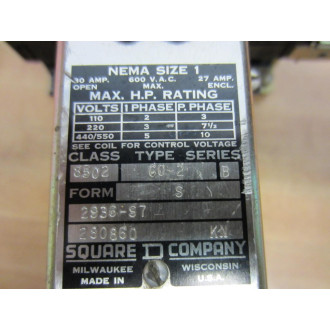 Square D 8502 CO-2 8502CO2 Contactor 8502 C0-2 8502C02 Series B - Used