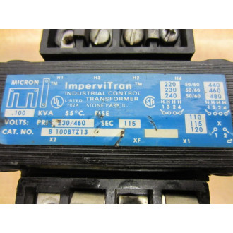 Micron B100BTZ13 ImperviTran Industrial Control Transformer Missing Screws - Used