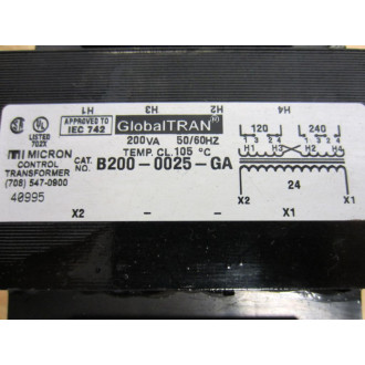 Micron Control Transformer B200-0025-GA GlobalTRAN Transformer - Used