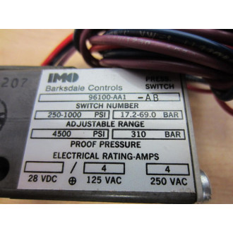 Barksdale Controls 96100-AA1-AB Pressure Switch 250-1000 PSI - New No Box