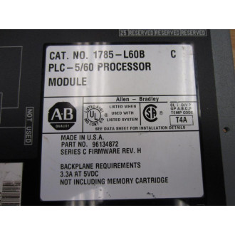 Allen Bradley 1785-L60B CPU Module 1785L60B Ser C Rev H 1785-L60BC - Used