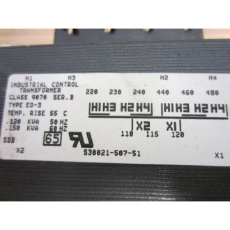 Square D 9070 EO-3 Industrial Control Transformer S30021-507-51 Series B - New No Box