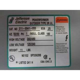 Jefferson Electric 211-0041-055 Transformer - New No Box