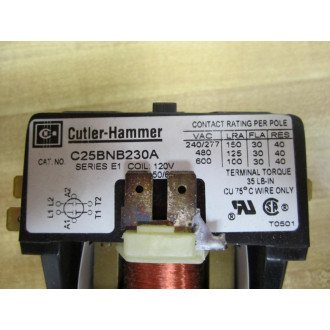 Cutler Hammer C25BNB230A Definite Purpose Contactor Series E1