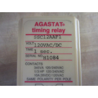 Agastat SSC12AAF1 Timing Relay 120VacDc 1 Sec - New No Box