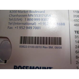 Rosemount 00822-0100-0010 0082201000010 Product Manual Rev BM