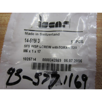 Iscar 14-5193 145193 SFS WSP Screw M6 X 1 X 17 (Pack of 5)