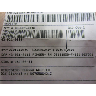 DAP 43-921-0118 Finger Right Hand 52111956-F-161