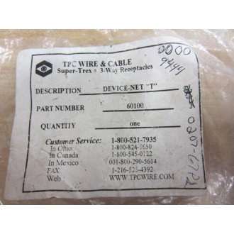 TPC Wire & Cable 60100 TPC Wire & Cable Device-Net "T"
