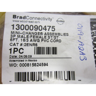 Brad Connectivity 2ENR6 Molex Cable 1300090475 3P MaleFemale
