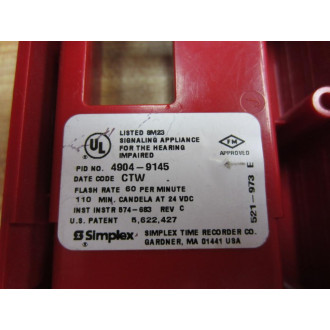 Simplex 4904-9145 Strobe Signal 49049145 Base Only - Used