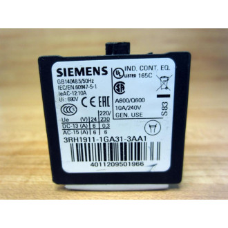 Siemens 3RH1911-1GA31-3AA1 Aux. Contact 3RH19111GA313AA1 - Used