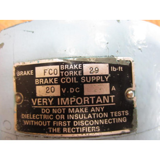 184T G2125 G311619 184TG2125G311619 Motor With FCO Brake - Used