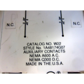 Westinghouse W22 Auxiliary Contact 1A48174G07 - New No Box
