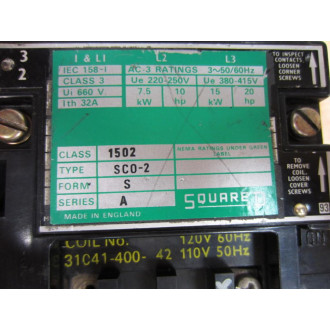 Square D 1502 SC0-2 Motor Starter  1502SCO2 - Used
