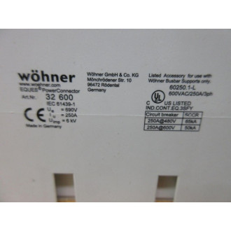 Wohner 32 600 Busbar Adaptor 32600 - Used