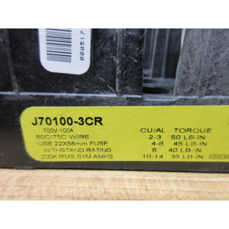 Bussman J70100-3CR Eaton Cooper Fuse Holder J701003CR - Used