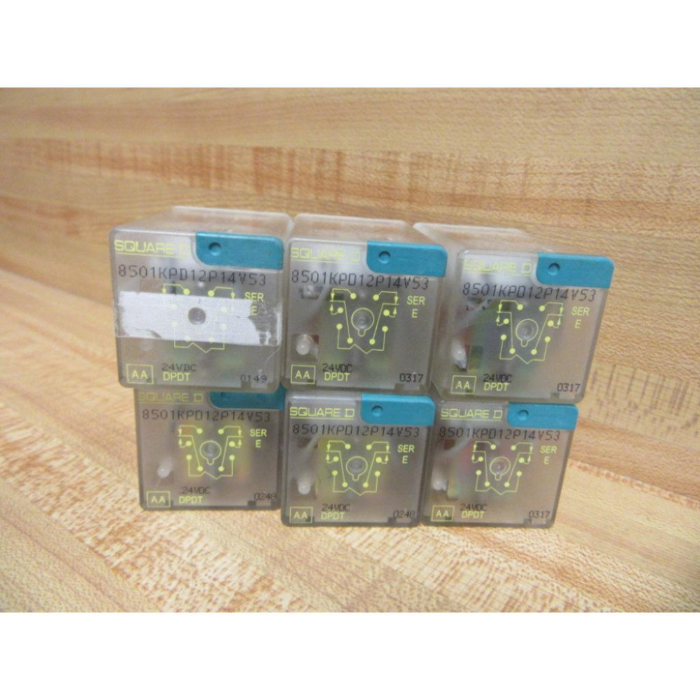 Square D 8501-KPD12P14-V53 Relay 8501KPD12P14V53 Series E (Pack of 6) - Used