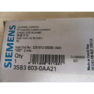 Siemens 3SB3 603-0AA21 Red 3SB36030AA21 wBase & Clip