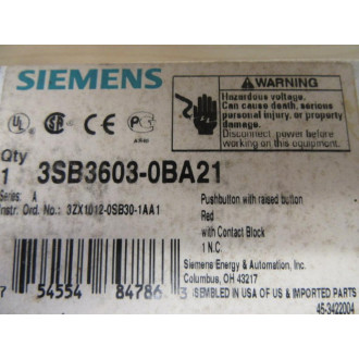 Siemens 3SB3 603-0BA21 Red 3SB36030BA21 wBase