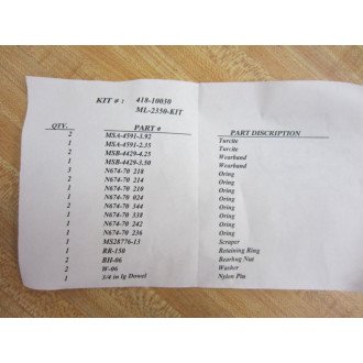Milco 418-10030 Cylinder Repair Kit 41810030 - New No Box