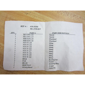 Milco 418-10266 Cylinder Repair Kit 41810266 - New No Box