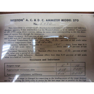 Weston 15490 Vintage Industrial Amp Meter Missing Feet 39086 - Used
