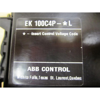 ABB EK 100 Contactor 170Amp. 600Vac EK 100C4P-*L - Used
