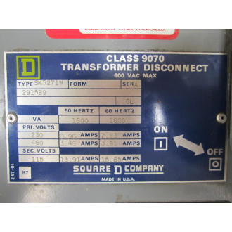 Square D 9070 SK5271W Disconnect Transformer  9070SK5271W - Used