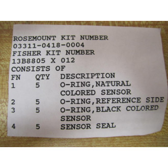 Rosemount 03311-0418-0004 O-Ring Kit 13B8805 X 012 - New No Box