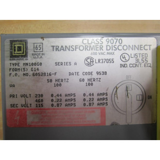Square D 9070 MN100G0 Disconnect 9070MN100G0 - New No Box