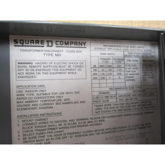 Square D 9070 MN100G0 Disconnect 9070MN100G0 - New No Box