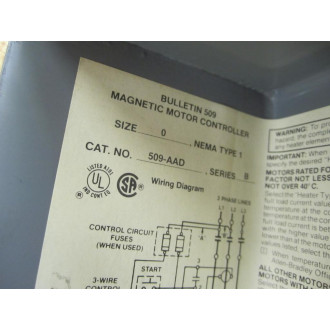 Allen Bradley 509-AAD Enclosure Only 509AAD Series B Size 0 - New No Box