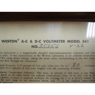 Weston 25356 Voltmeter Model 341 V-22 Vintage Antique - Used