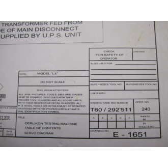 Oerlikon LX Manual Drawing No. E-1651 - Used