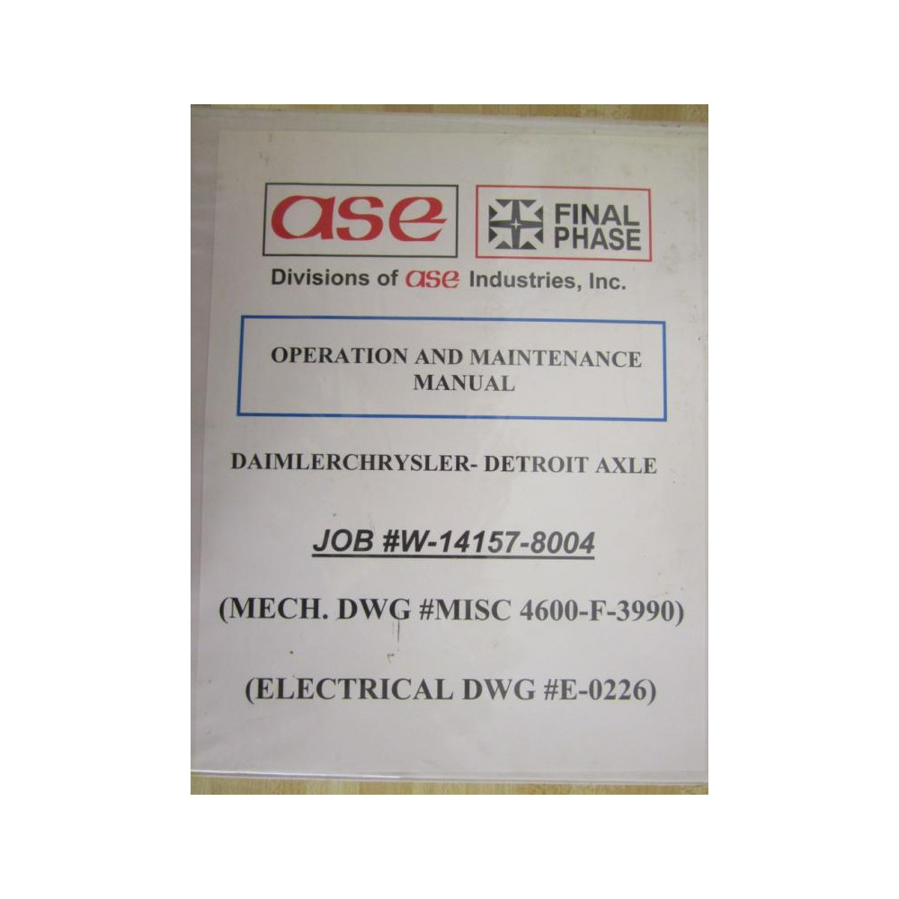 Ase Industries W-14157-8004 Manual W141578004 - Used