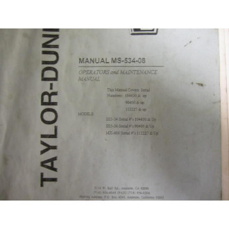 Taylor Dunn MS-534-08 Operators Manual MS53408 - Used