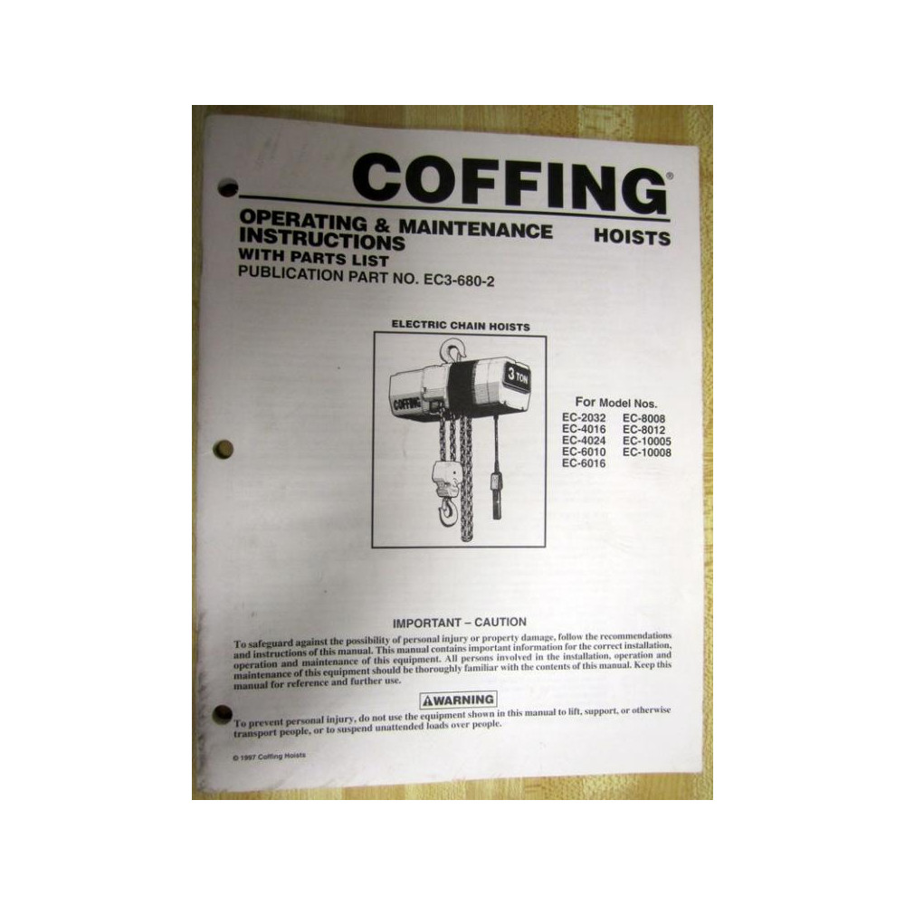 Coffing Hoists EC3-680-2 Instructions EC36802 - Used