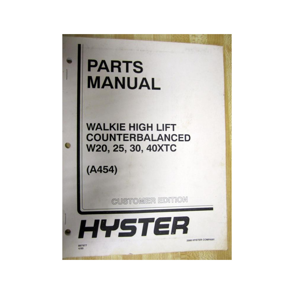 Hyster W20 25 30 40XTC Parts Manual Walkie High Lift 897977 (A454) - Used