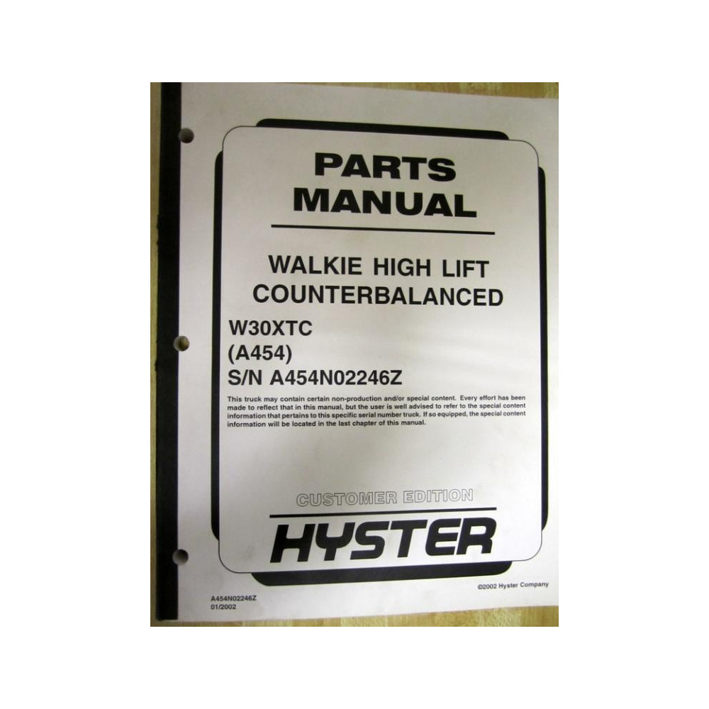 Hyster W30XTC Parts Manual Hy-W30XTC - Used