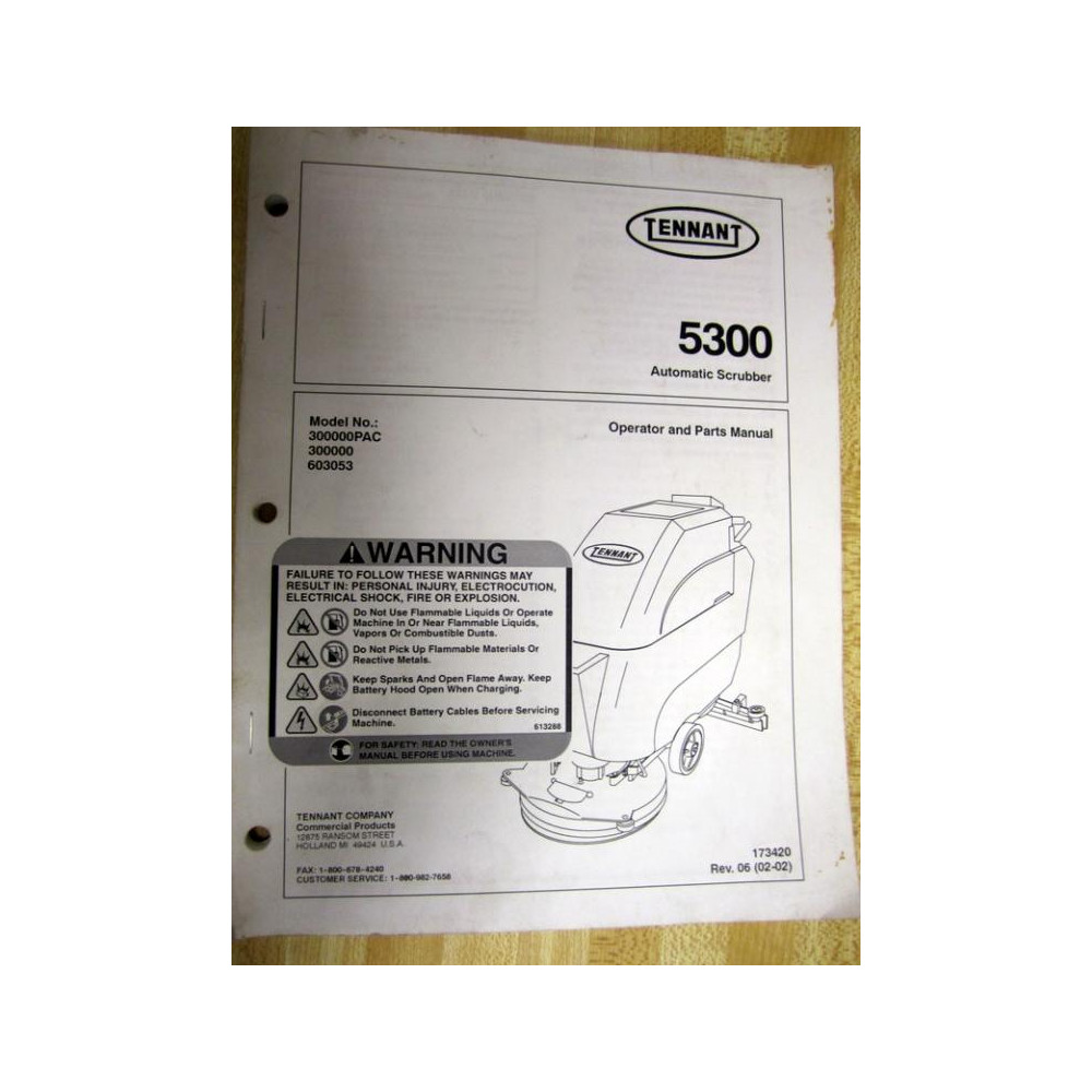 Tennant 5300 Operator And Parts Manual - Used