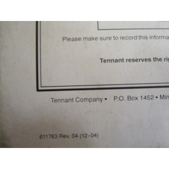 Tennant 5300 Operator And Parts Manual - Used
