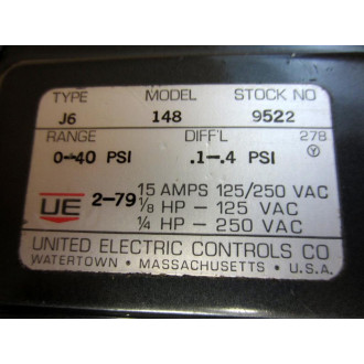 United Electric Controls J6-148 Pressure Switch J6148 - New No Box