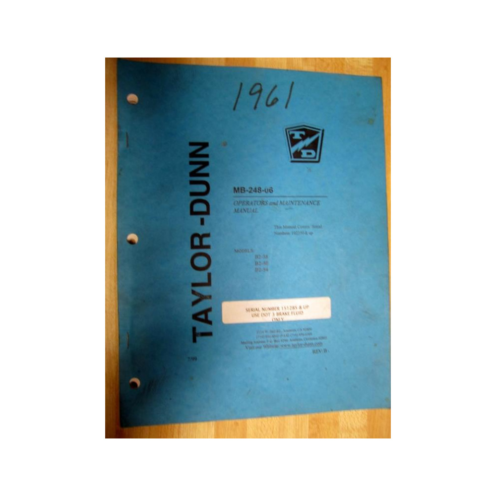 Taylor Dunn MB-248-06 Manual MB24806 - Used