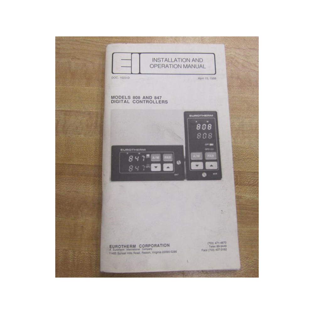 Eurotherm 808847 808 847 Digital Controllers Manual 1023-D - Used