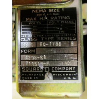 Square D 8810 EQ-1758 Starter  8810EQ1758 - Used