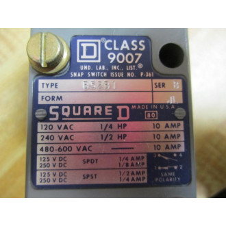 Square D 9007 B52B1 Limit Switch Series B