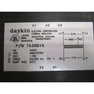 Daykin TA3001K Machine Tool Transformer